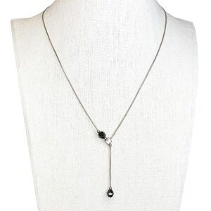 Vintage 925 Italy Sterling Silver Lariat Style Dark Blue Gemstone Necklace